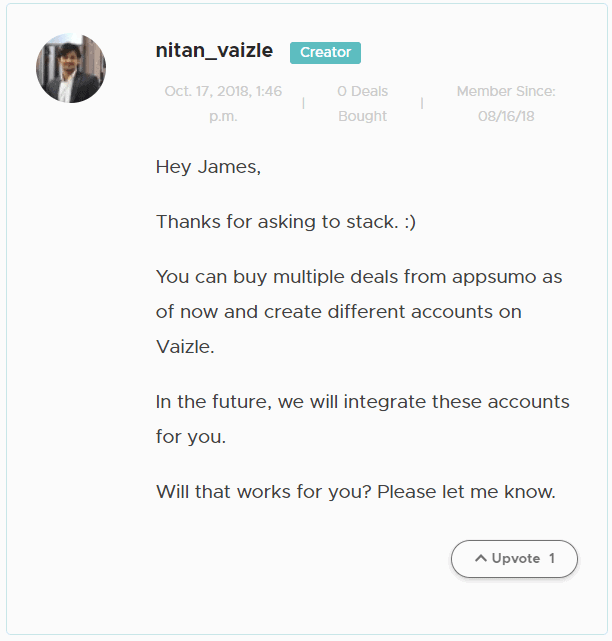 Founder comment on deal page