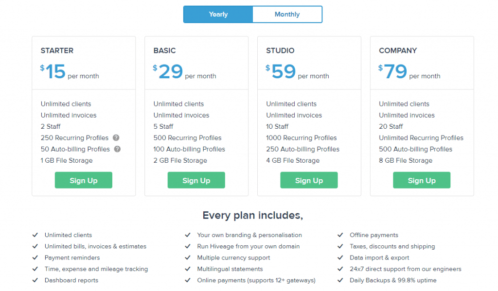 Hiveage Basic plan regular monthly pricing