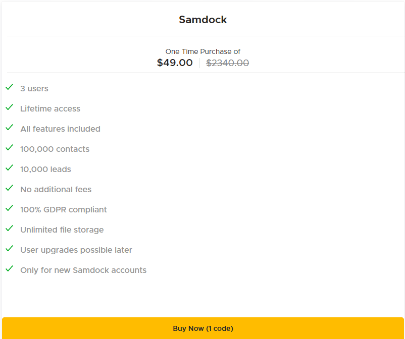 Samdock Appsumo Price 