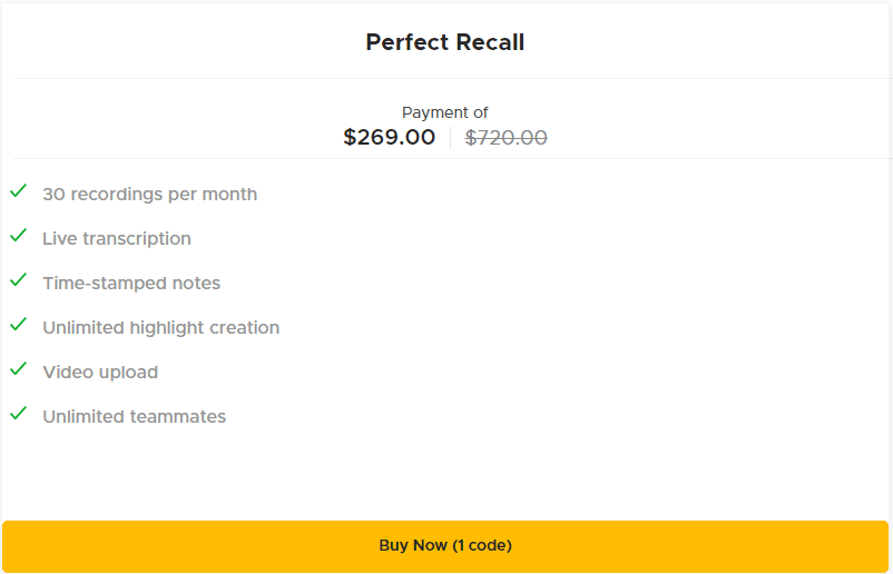 Perfect Recall Deal: Transcribe and share video clips from your video calls 6 Perfect recall appsumo price