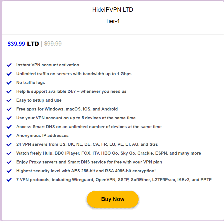 HideIPVPN dealmirror price