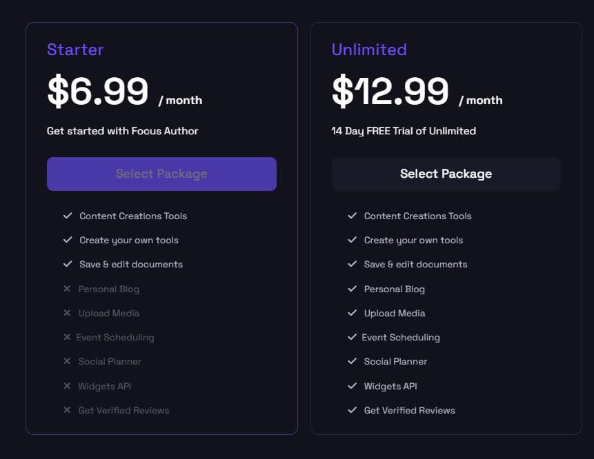 focus author regular pricing