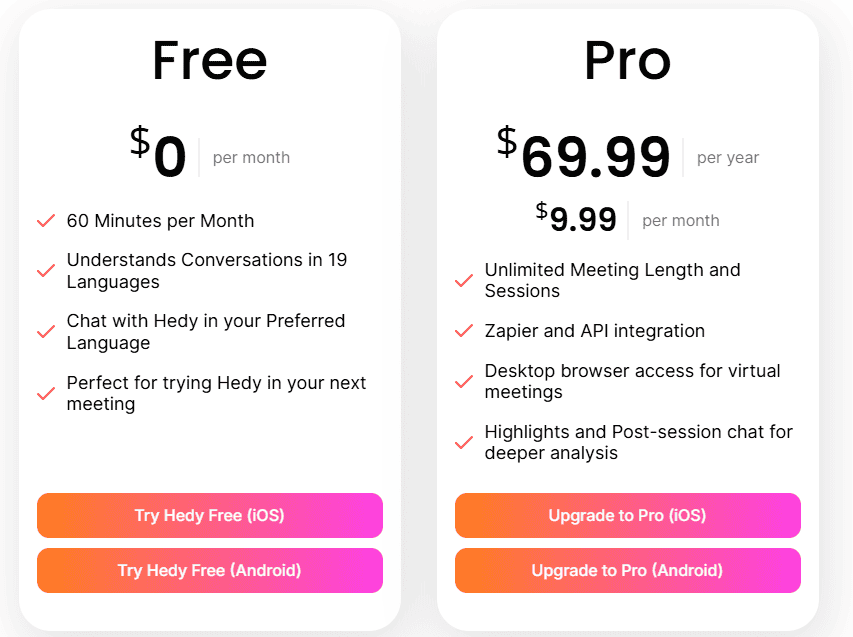 hedy ai regular pricing