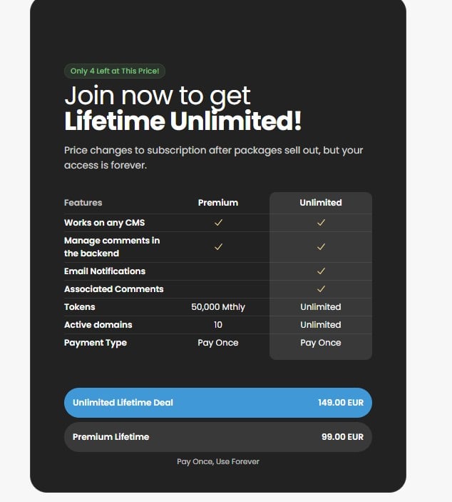 Simple Commenter regular pricing