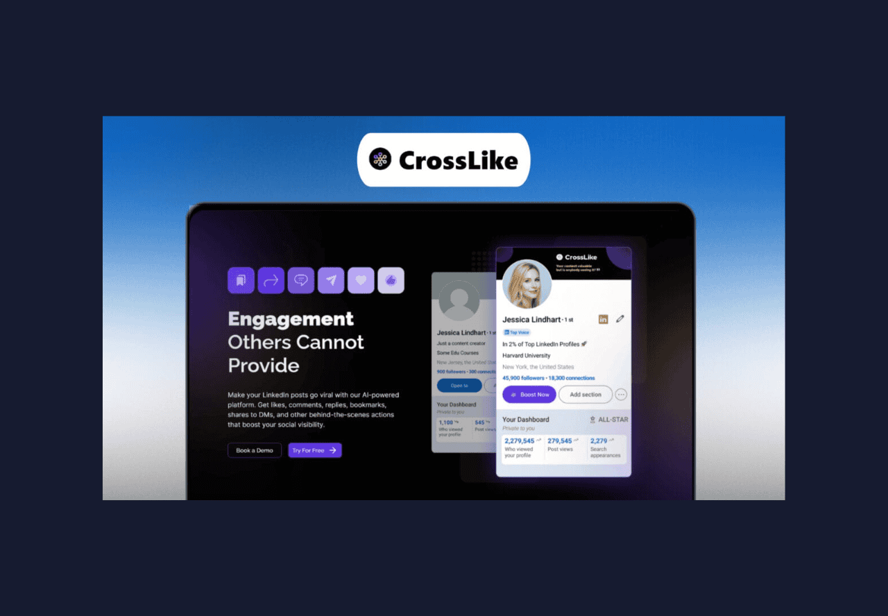 Boost your LinkedIn engagement with CrossLike's AI-powered lifetime deal for social media growth too.