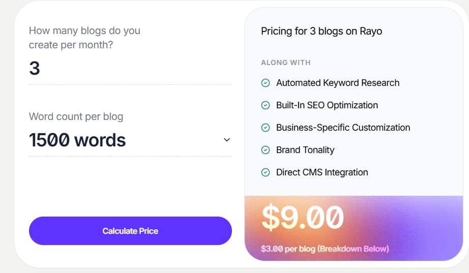 Rayo regular pricing